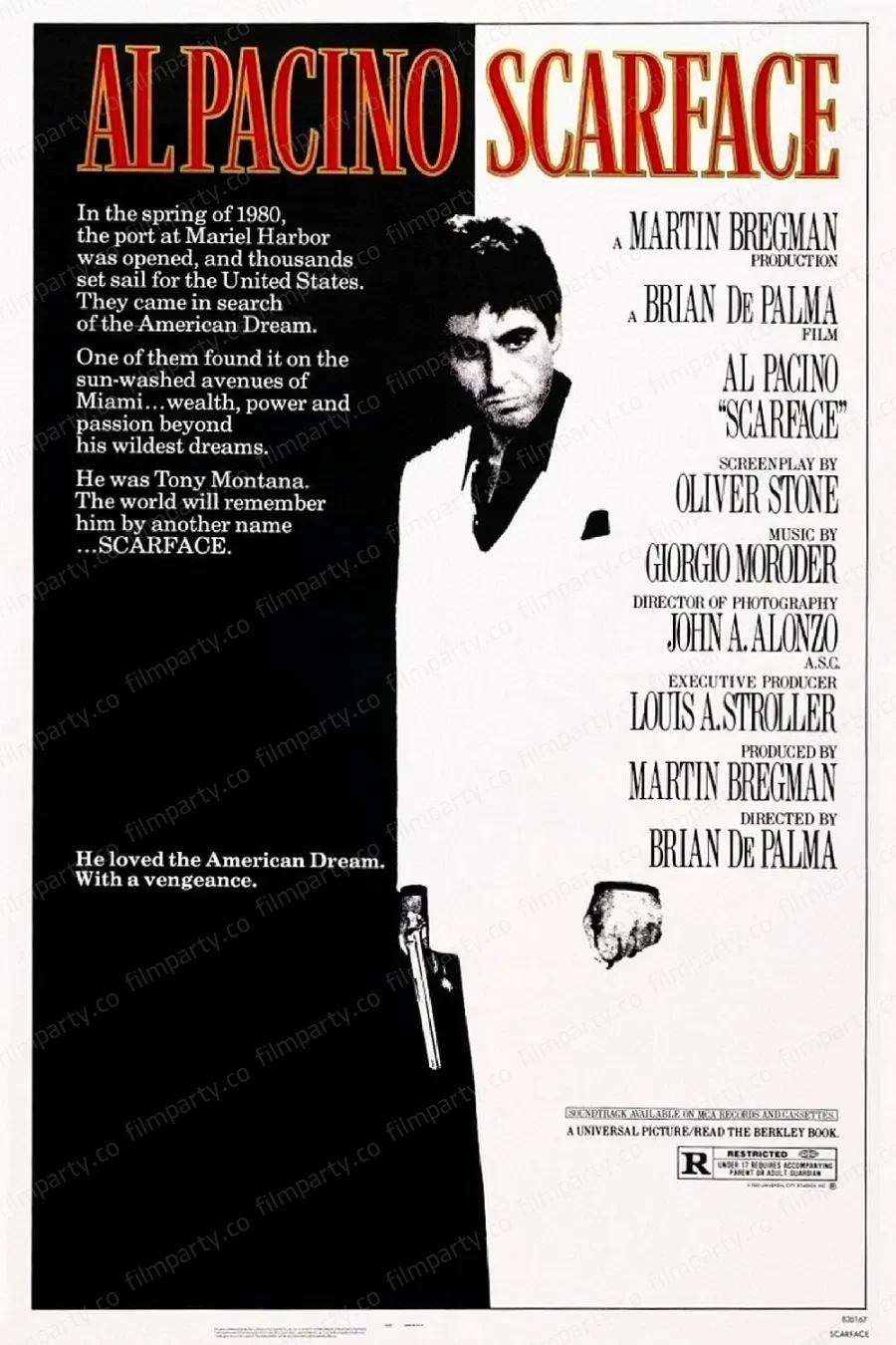 پوستر فیلم صورت‌زخمی (Scarface 1983) - تماشای آنلاین و دانلود از فیلم پارتی